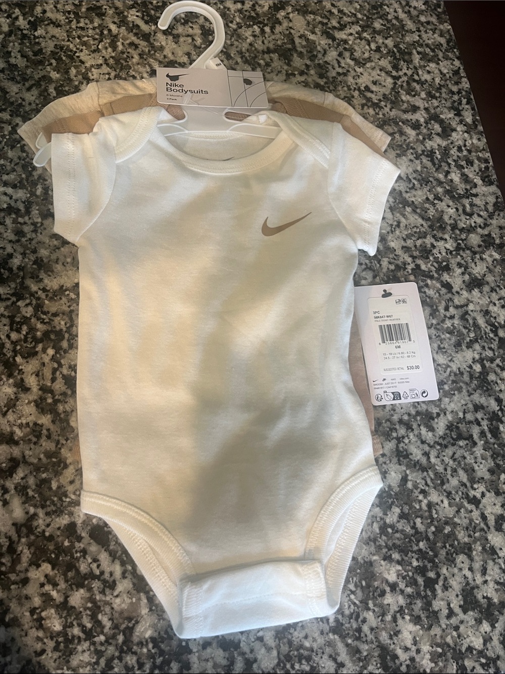 Nike White Baby Bodysuit with Gold Swoosh - 3 Pack